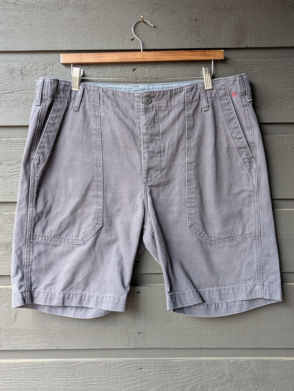 Chrome Industries Gray 100% Cotton Utility Shorts Button Fly 8" Inseam Size 36